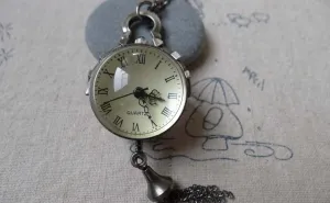 1 PC of Antique Silver Glass Bubble Orb Pocket Watch A7144