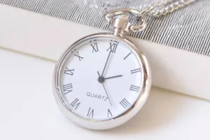 1 PC Platinum Silvery Gray Blank Pocket Watch Necklace A2200
