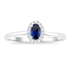 10K White Gold Oval Sapphire And Diamond Halo Ring