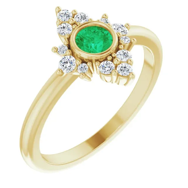 14K Gold Natural Emerald and Natural Diamond Ring