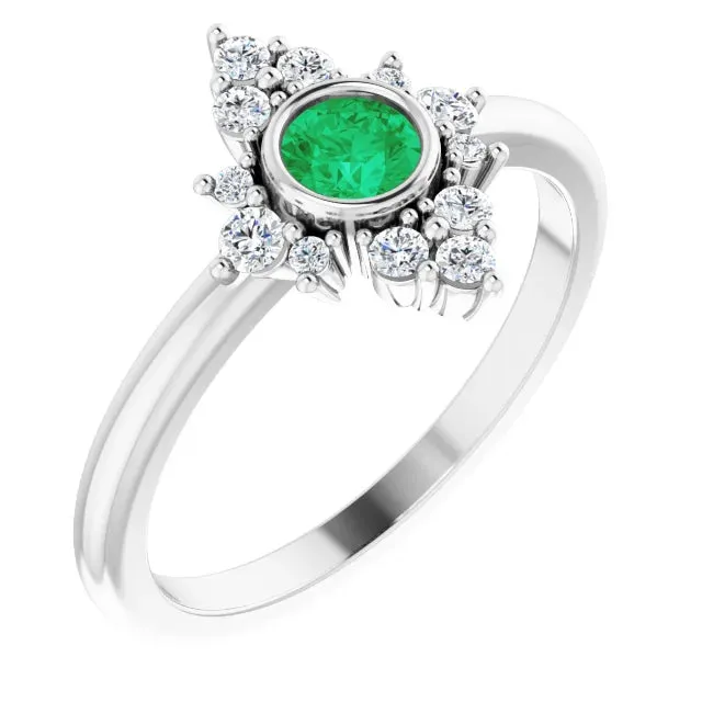 14K Gold Natural Emerald and Natural Diamond Ring