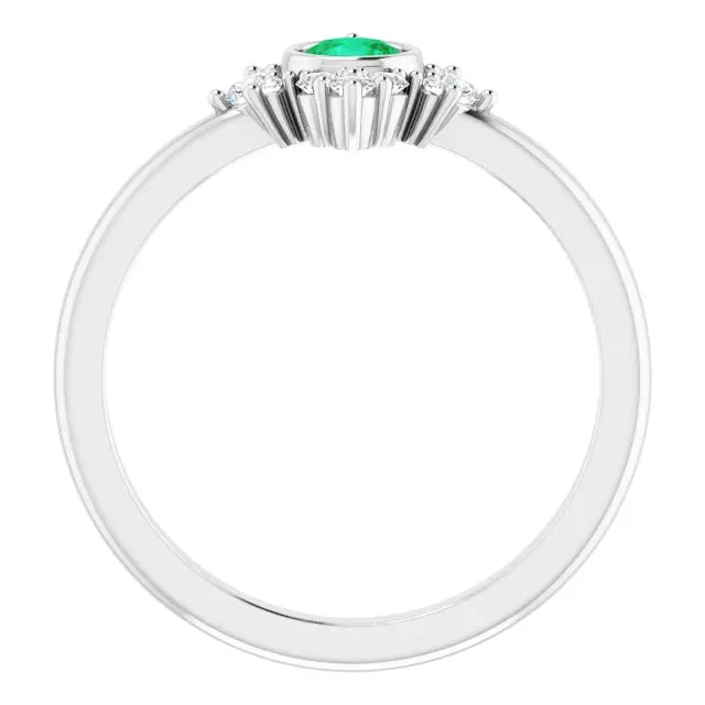 14K Gold Natural Emerald and Natural Diamond Ring