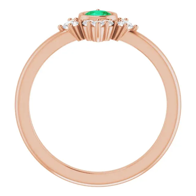 14K Gold Natural Emerald and Natural Diamond Ring