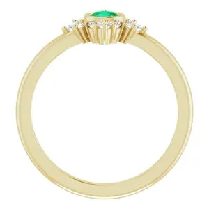 14K Gold Natural Emerald and Natural Diamond Ring