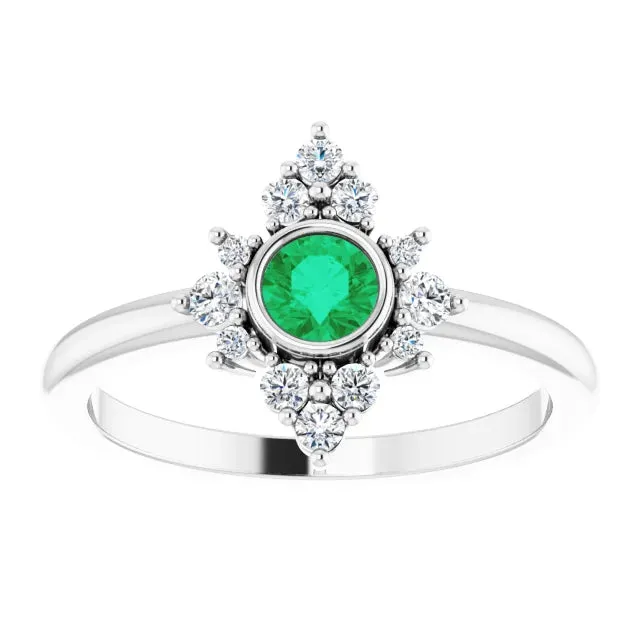 14K Gold Natural Emerald and Natural Diamond Ring