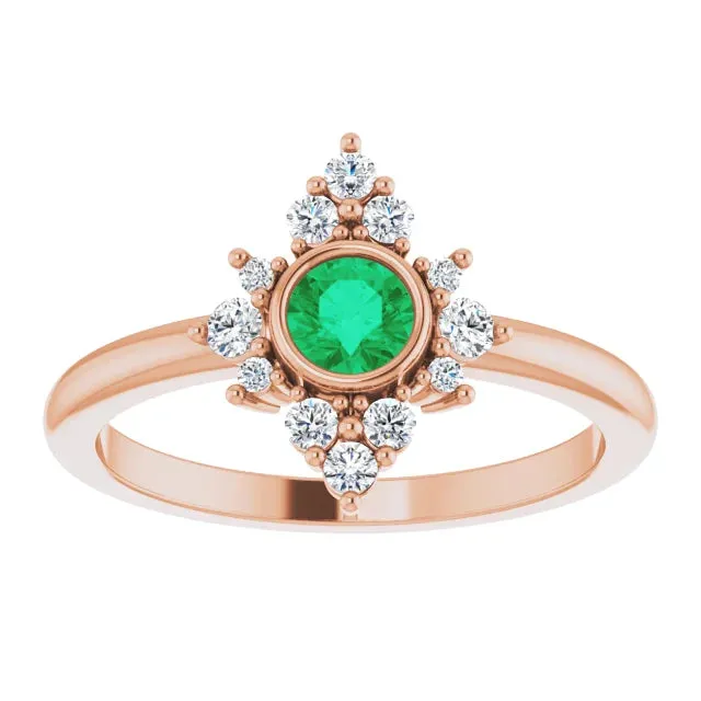 14K Gold Natural Emerald and Natural Diamond Ring