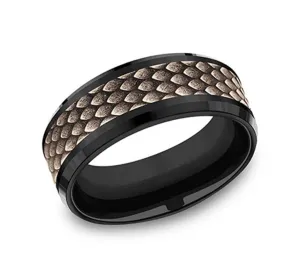 14k Rose Gold And Black Titanium Dragon Scale 9mm Wedding Band
