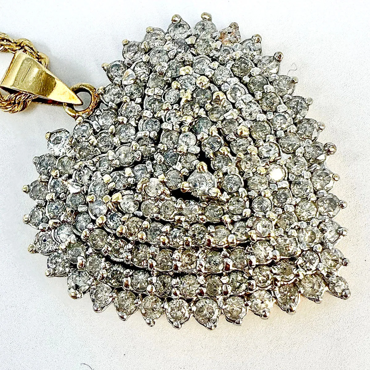 14K Twisted Chain Necklace with Large Diamond Heart Pendant