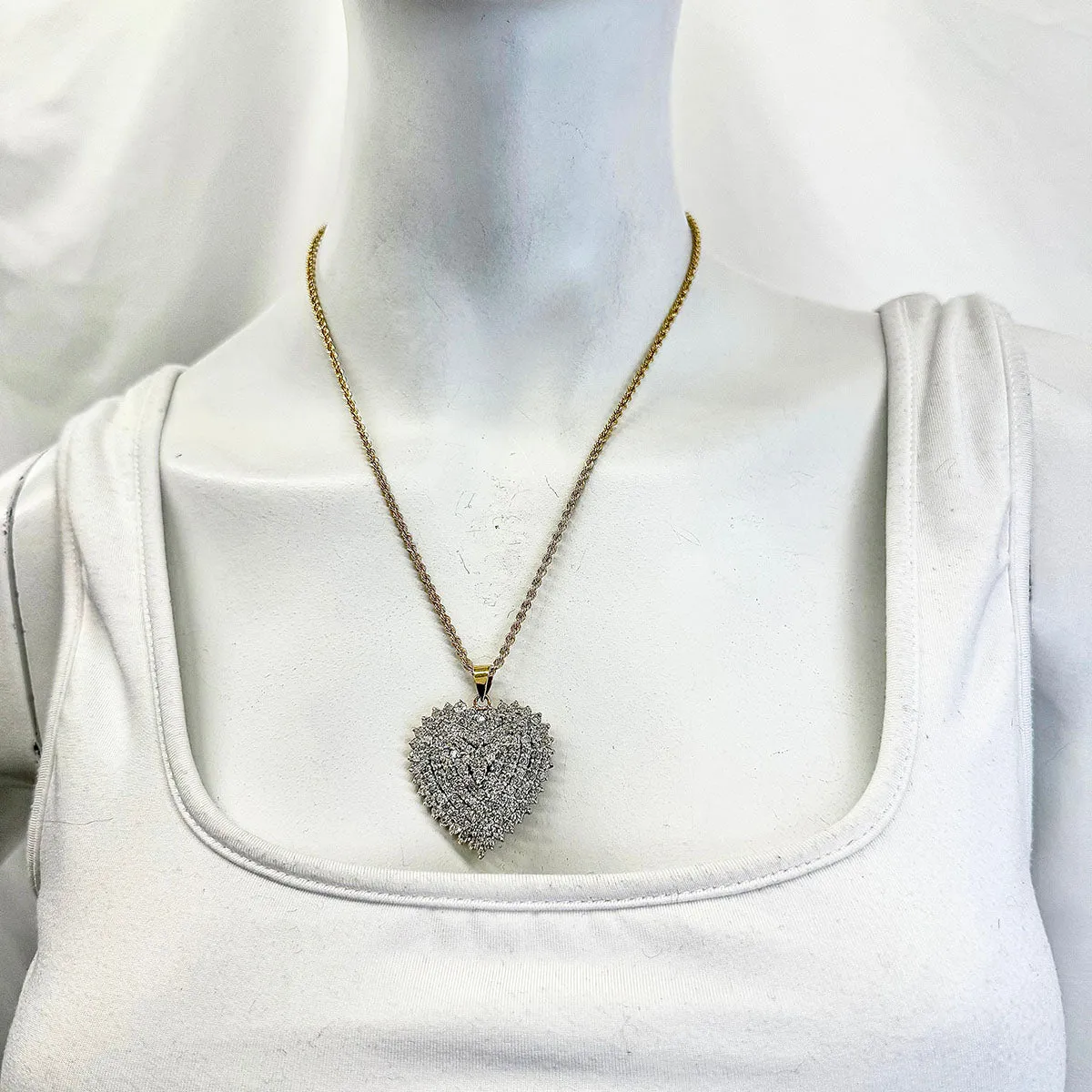 14K Twisted Chain Necklace with Large Diamond Heart Pendant
