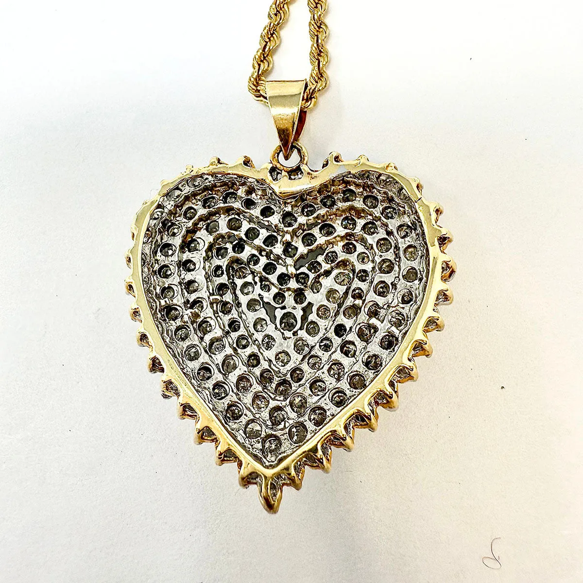 14K Twisted Chain Necklace with Large Diamond Heart Pendant