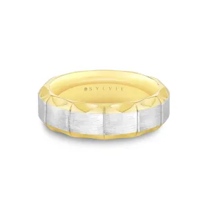 14K White And Yellow Gold Fluted Shell Scalloped Edge Wedding Band