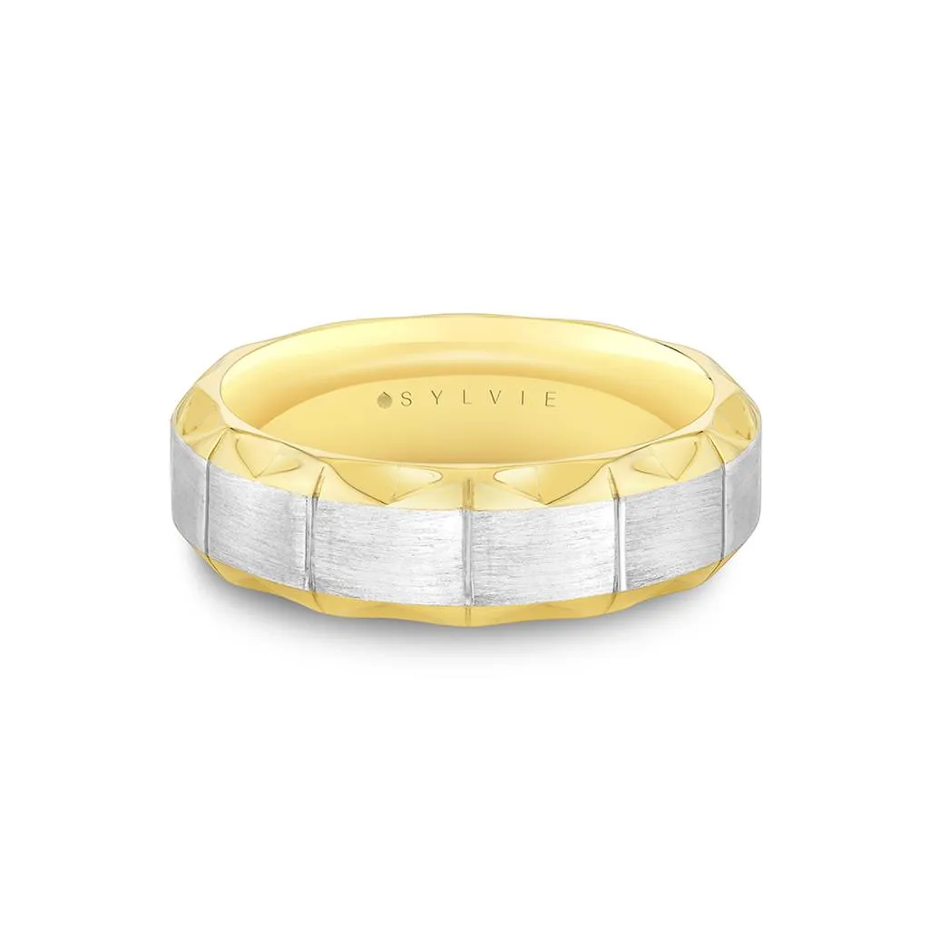 14K White And Yellow Gold Fluted Shell Scalloped Edge Wedding Band