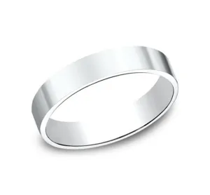 14K White Gold 4mm Flat Plain Straight Wedding Band