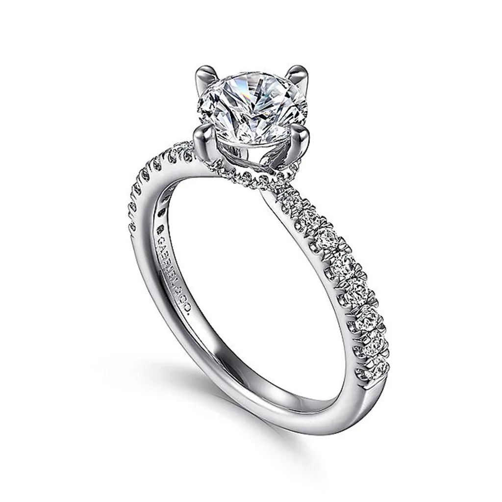 14K White Gold 'Ada' Hidden Halo Round Diamond Engagement Ring