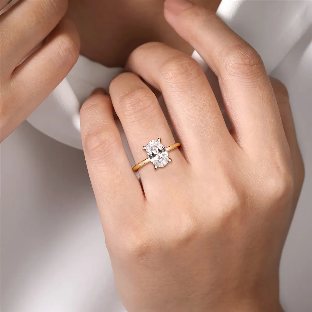14K Yellow And White Gold 'Cari' Hidden Halo Oval Natural Diamonds Natural Diamonds Engagement Ring