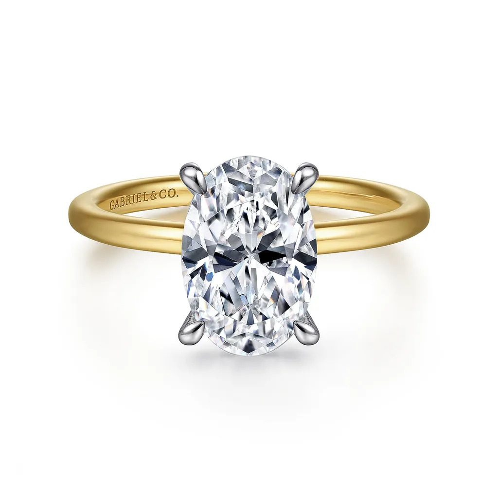 14K Yellow And White Gold 'Cari' Hidden Halo Oval Natural Diamonds Natural Diamonds Engagement Ring