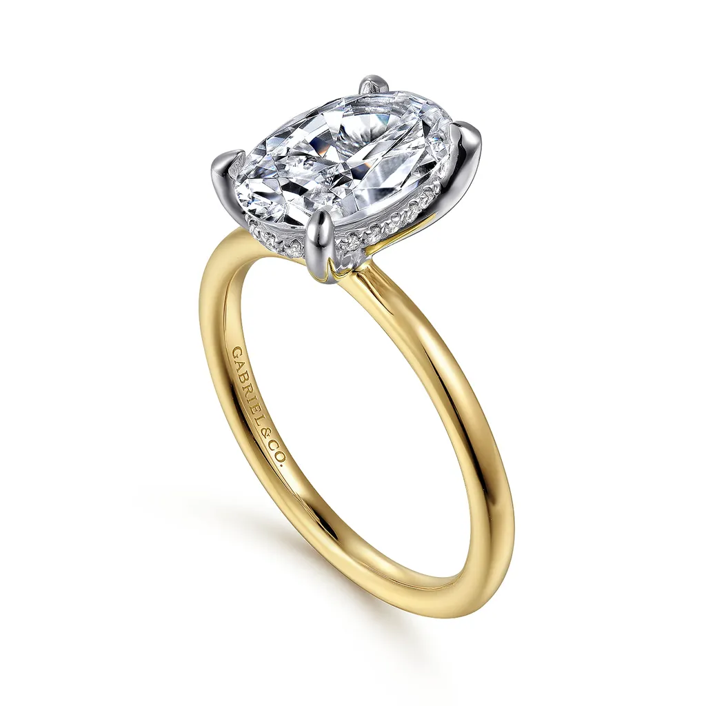 14K Yellow And White Gold 'Cari' Hidden Halo Oval Natural Diamonds Natural Diamonds Engagement Ring