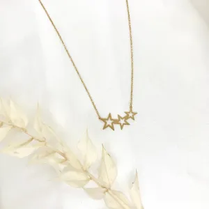 14k Yellow Gold Triple Star Necklace