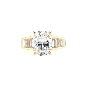 14K Yellow Gold Wide Band Oval Diamond Engagement Ring