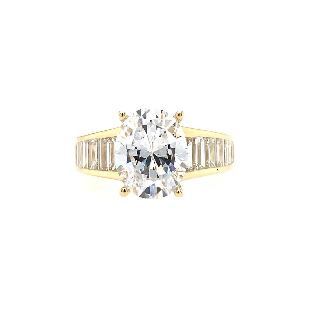 14K Yellow Gold Wide Band Oval Diamond Engagement Ring