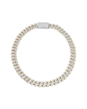14mm Prong Pav 18K Yellow Gold & Rhodium coated Silver Necklace w. Moissanite