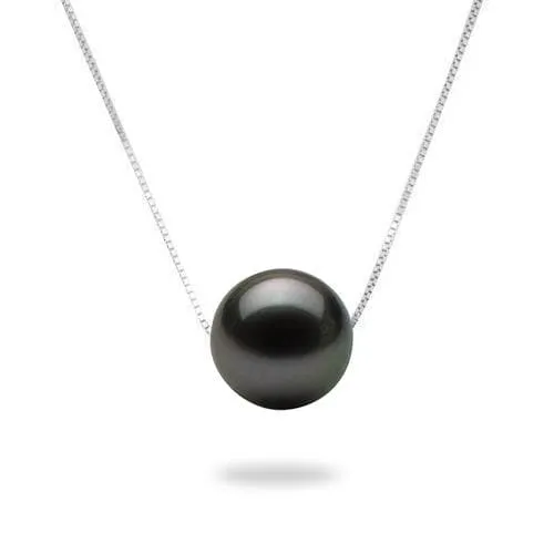 16-18" Adjustable Tahitian Black Pearl Necklace in White Gold - 9-10mm