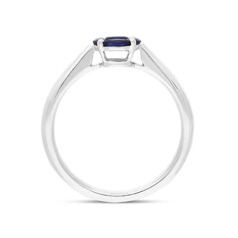 18ct White Gold Sapphire Diamond Marquise Stone Round Cluster Ring