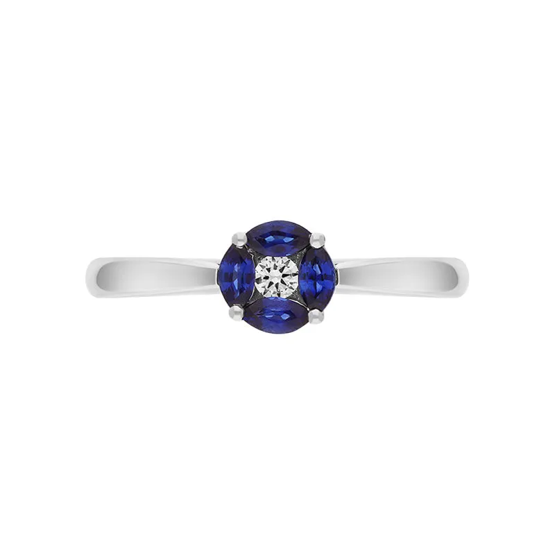 18ct White Gold Sapphire Diamond Marquise Stone Round Cluster Ring