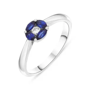 18ct White Gold Sapphire Diamond Marquise Stone Round Cluster Ring