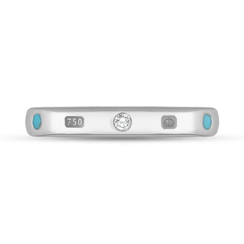 18ct White Gold Turquoise 0.09ct Diamond Queen's Jubilee Hallmark 6mm Ring D