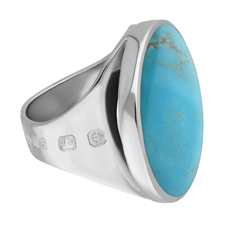 18ct White Gold Turquoise Hallmark Medium Round Ring