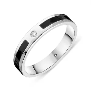18ct White Gold Whitby Jet Diamond 4mm Patterned Wedding Band Ring