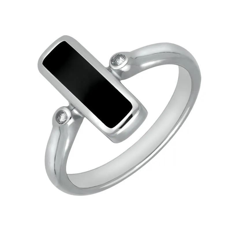 18ct White Gold Whitby Jet Diamond Oblong Ring