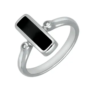 18ct White Gold Whitby Jet Diamond Oblong Ring