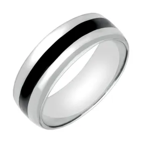 18ct White Gold Whitby Jet Inlaid Wide Wedding Band Ring