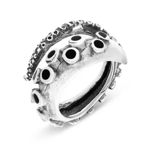 18ct White Gold Whitby Jet Tentacle Ring
