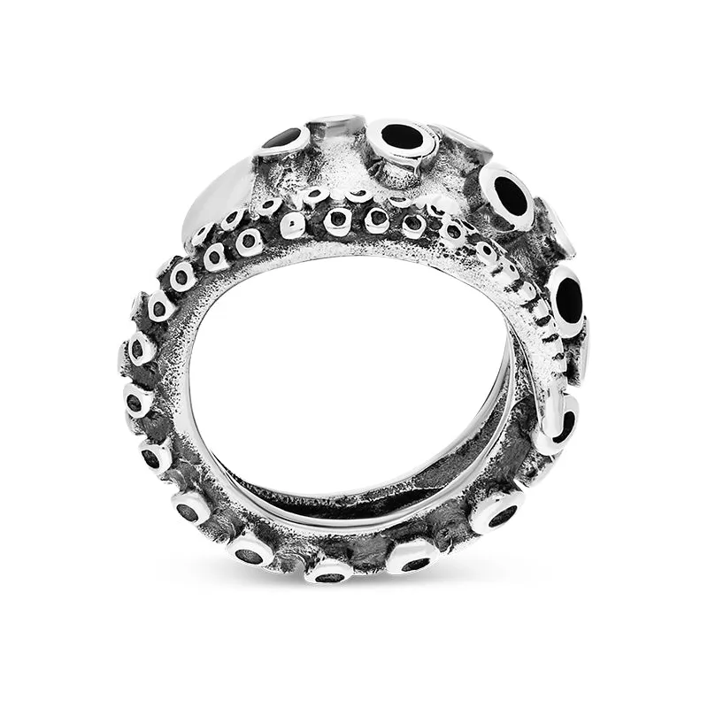 18ct White Gold Whitby Jet Tentacle Ring