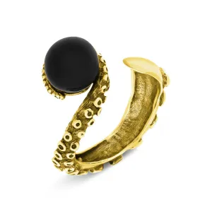 18ct Yellow Gold Whitby Jet Bead Swirl Tentacle Ring