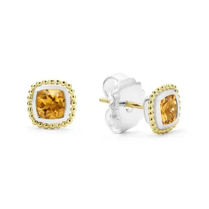18K Gold Caviar Citrine Stud Earrings