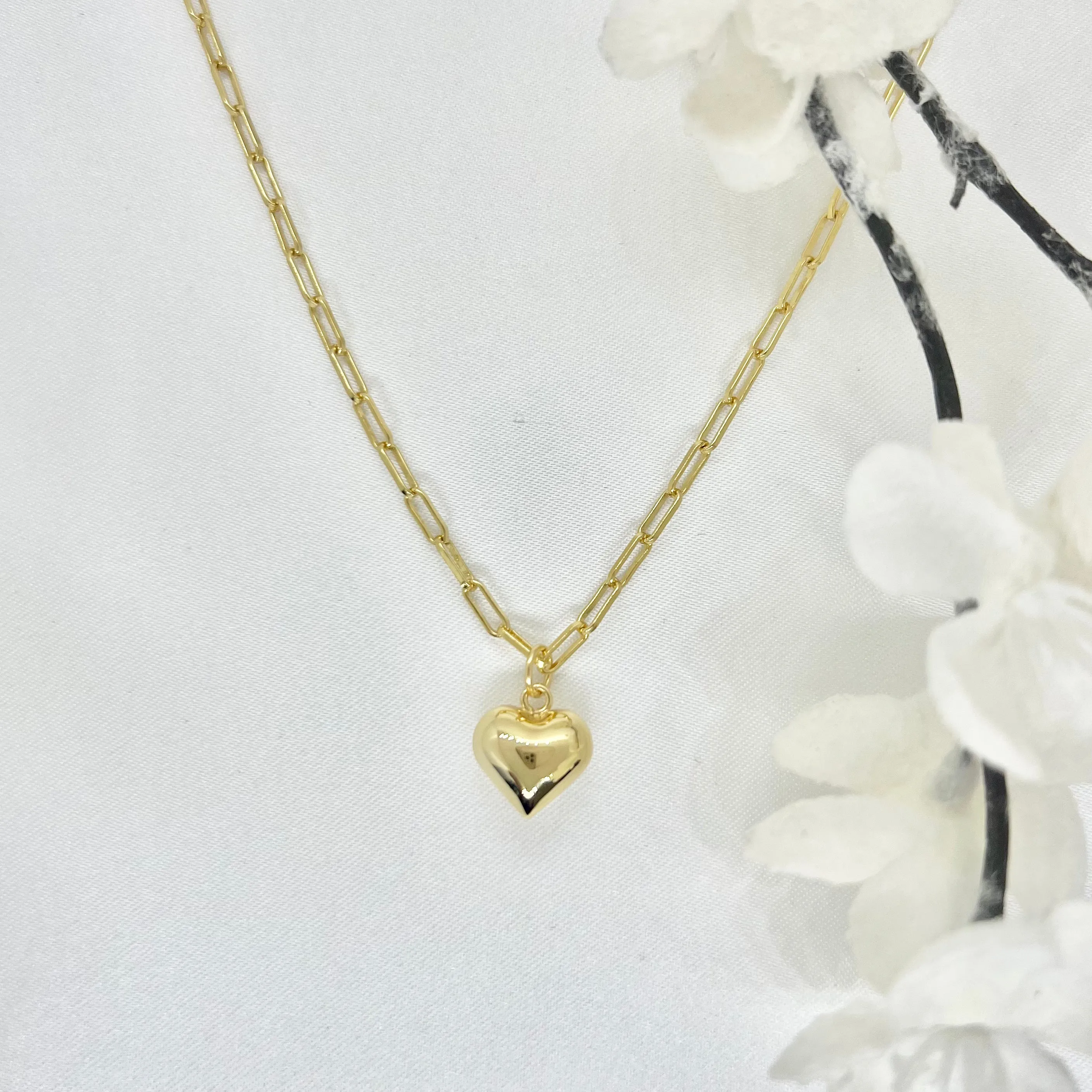 18k/925 Vermeil Paperclip Necklace with Heart Charm