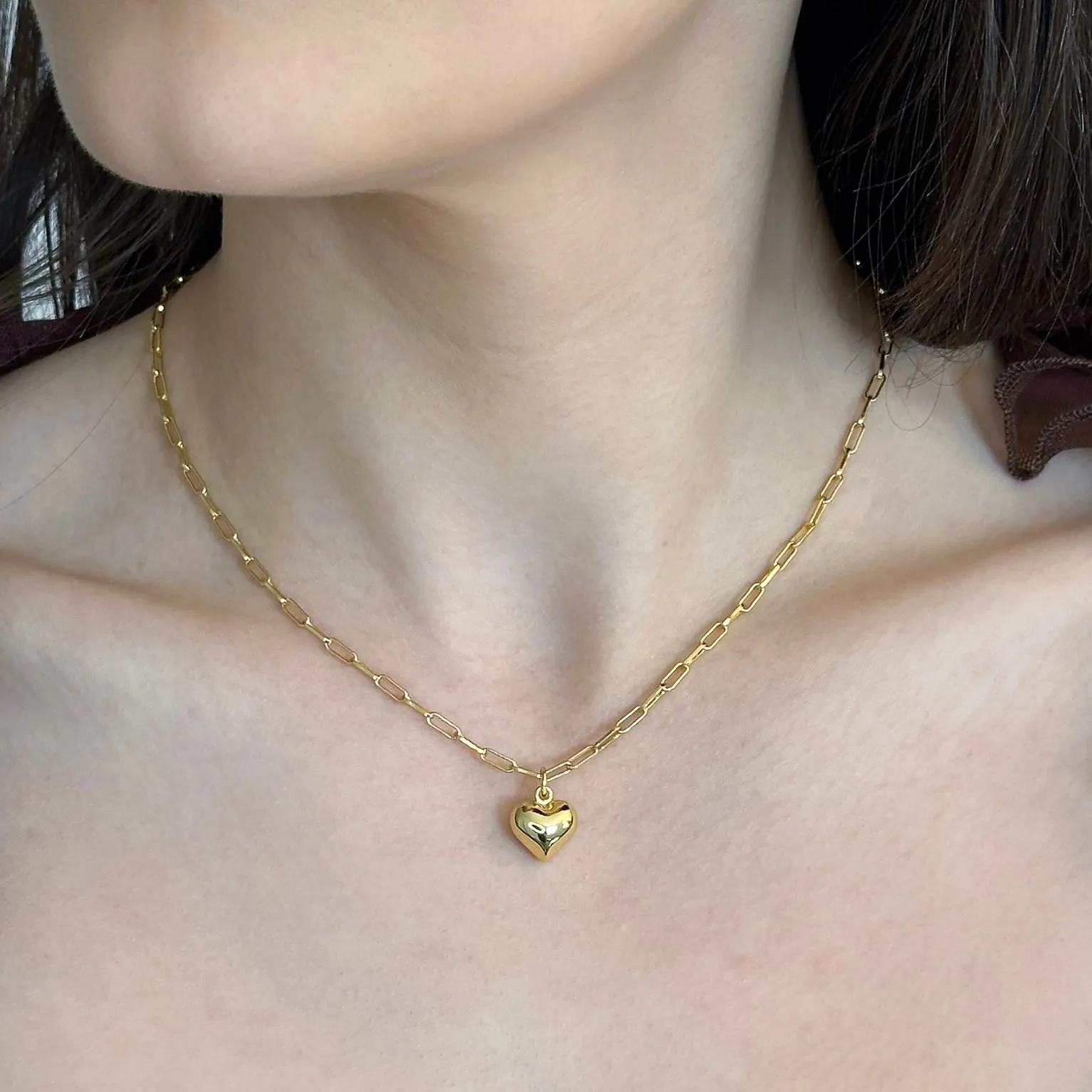 18k/925 Vermeil Paperclip Necklace with Heart Charm