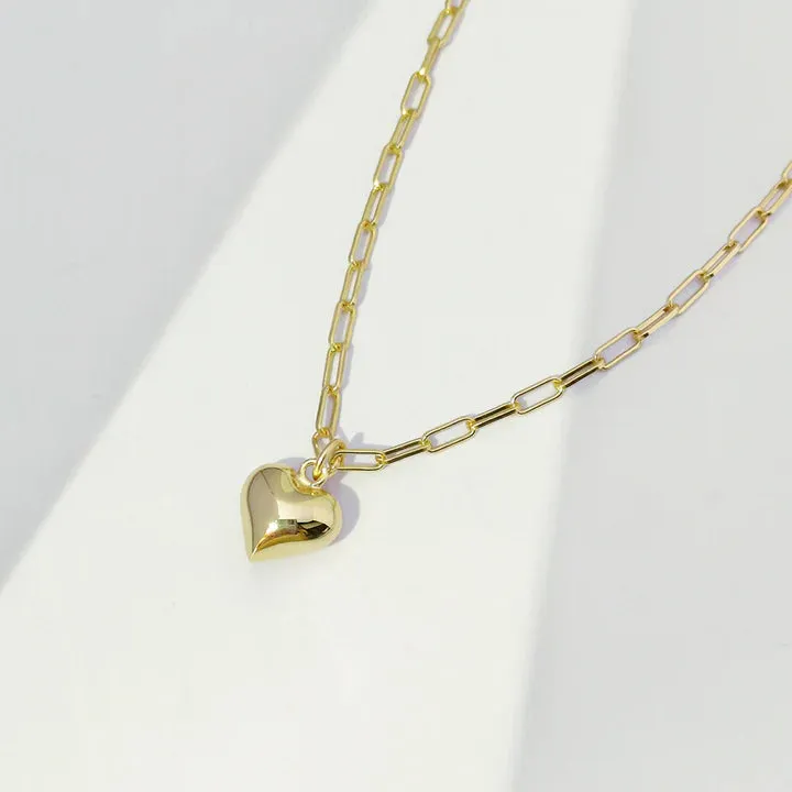 18k/925 Vermeil Paperclip Necklace with Heart Charm