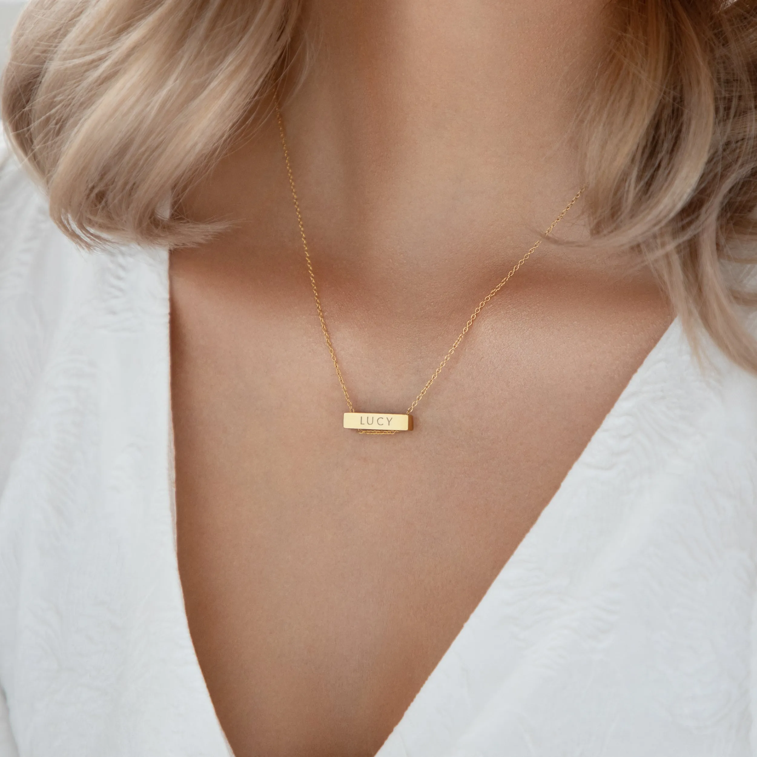 2cm Letter Bar Necklace Gold Horizontal