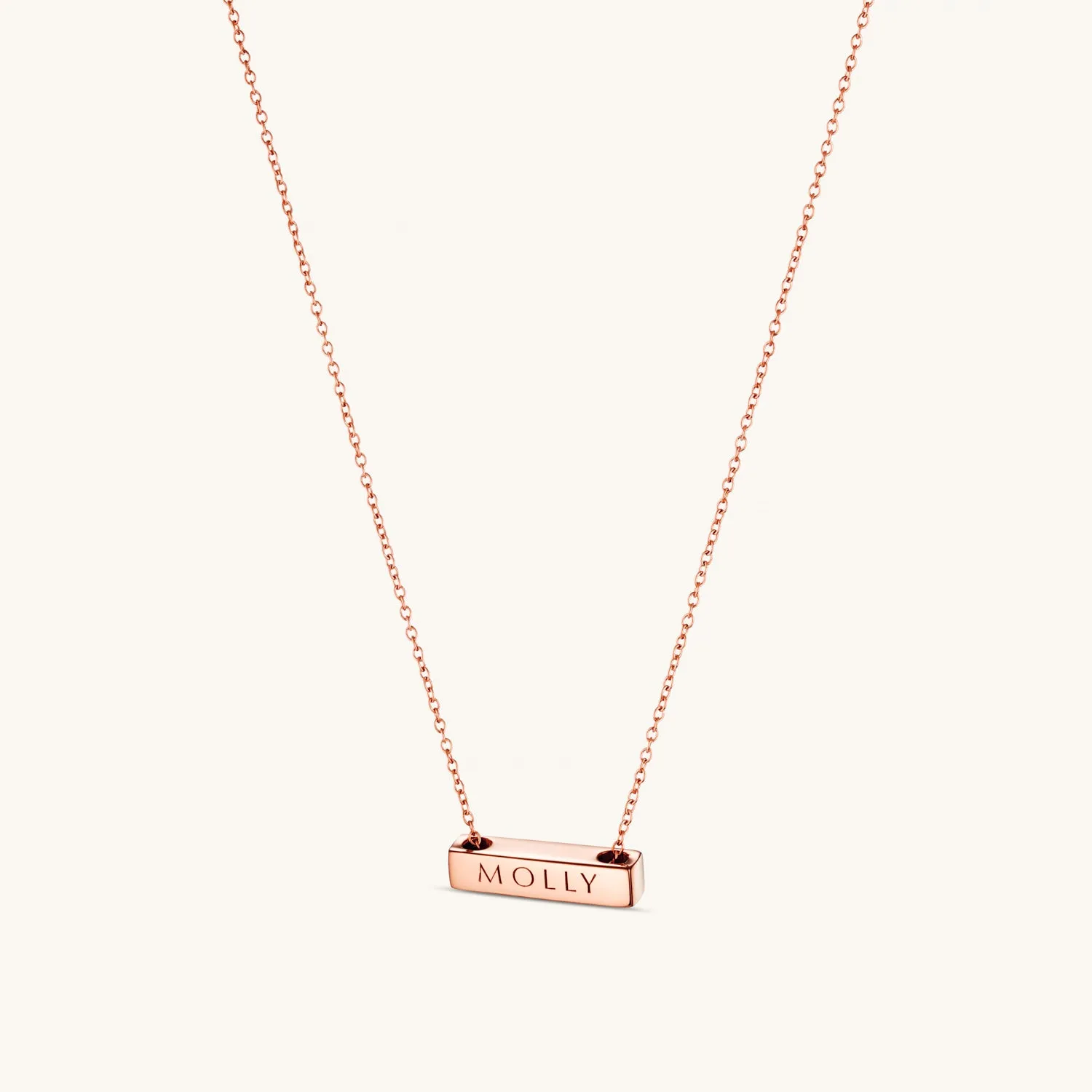 2cm Letter Bar Necklace in Rose Gold Horizontal