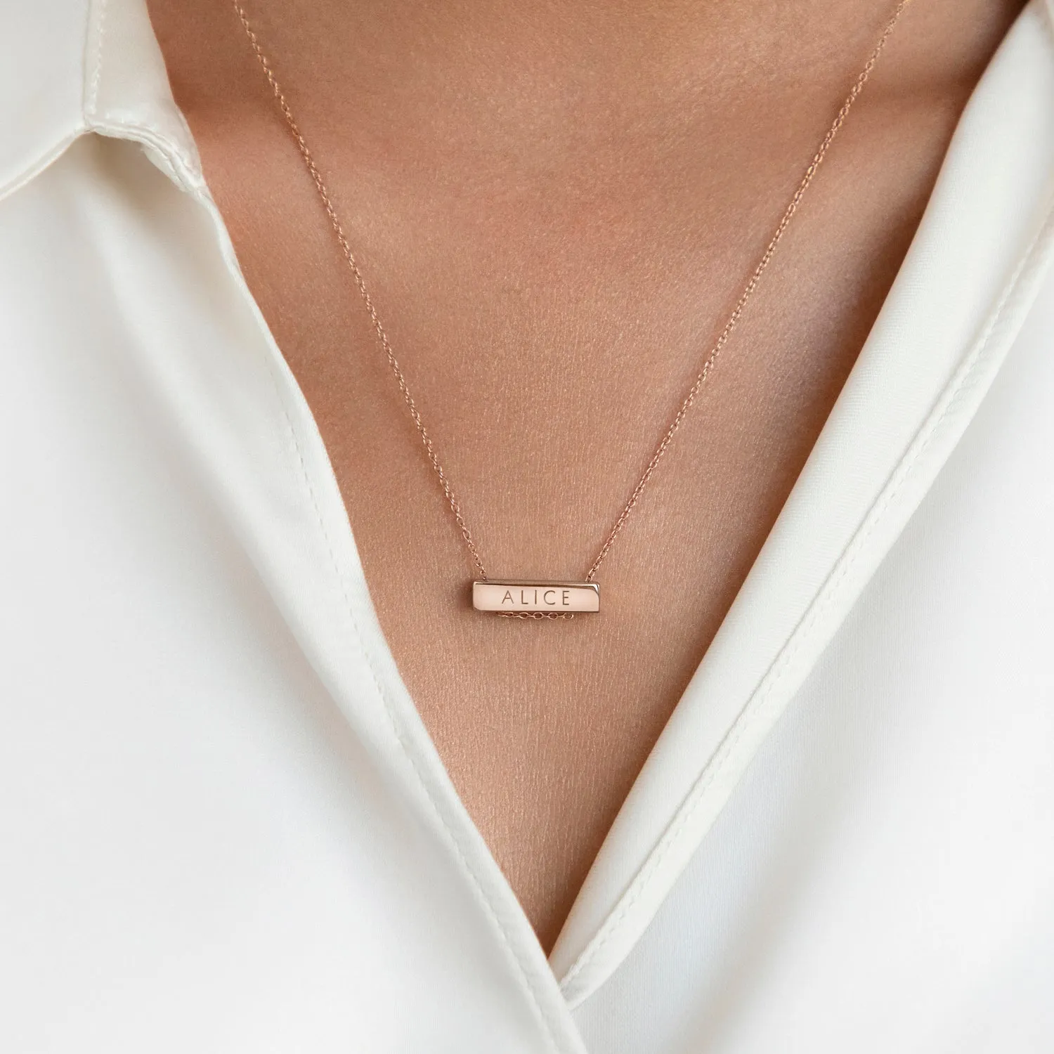 2cm Letter Bar Necklace in Rose Gold Horizontal