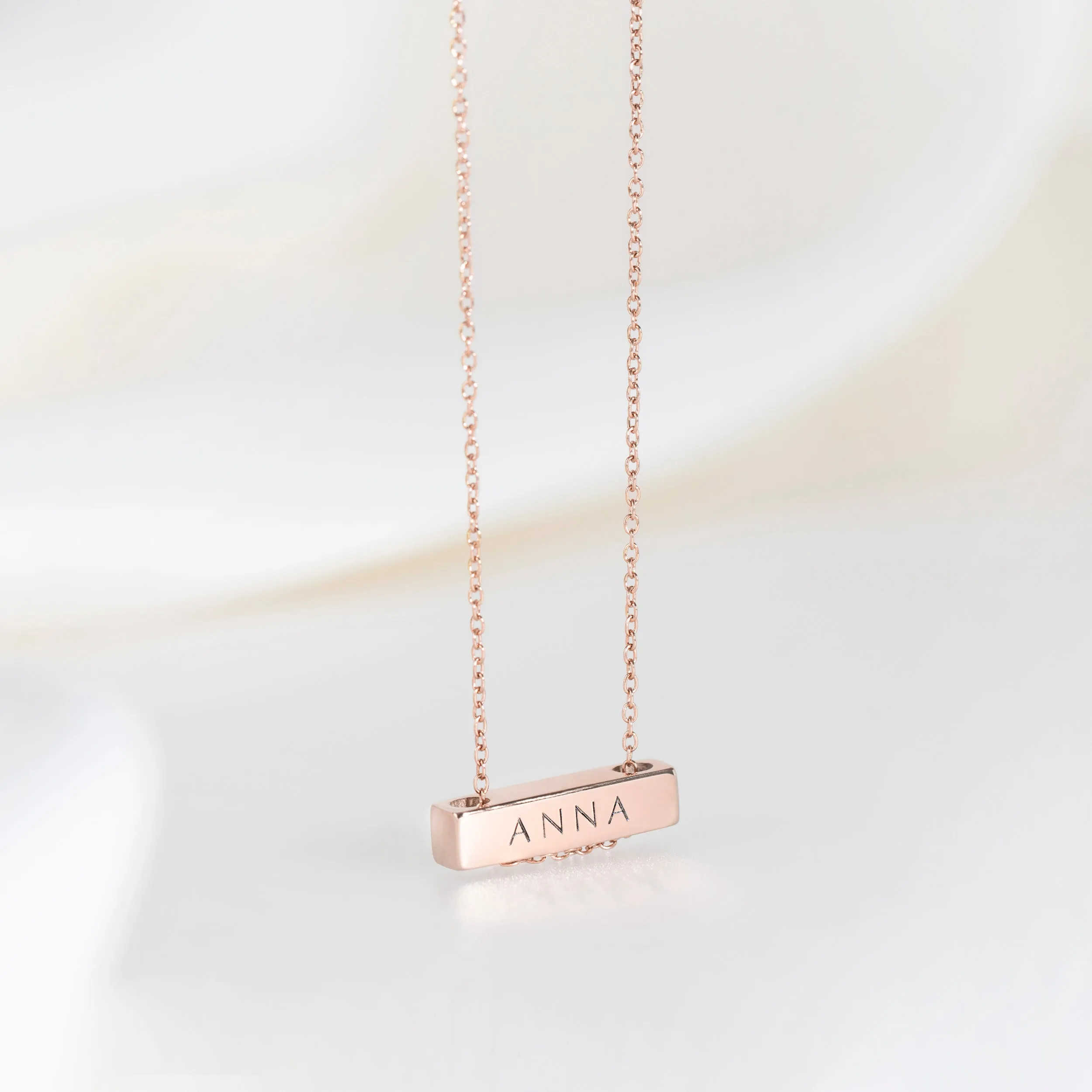 2cm Letter Bar Necklace in Rose Gold Horizontal