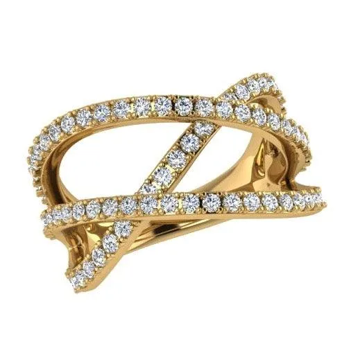3 Way Diamond Crossover Ring 14K Gold
