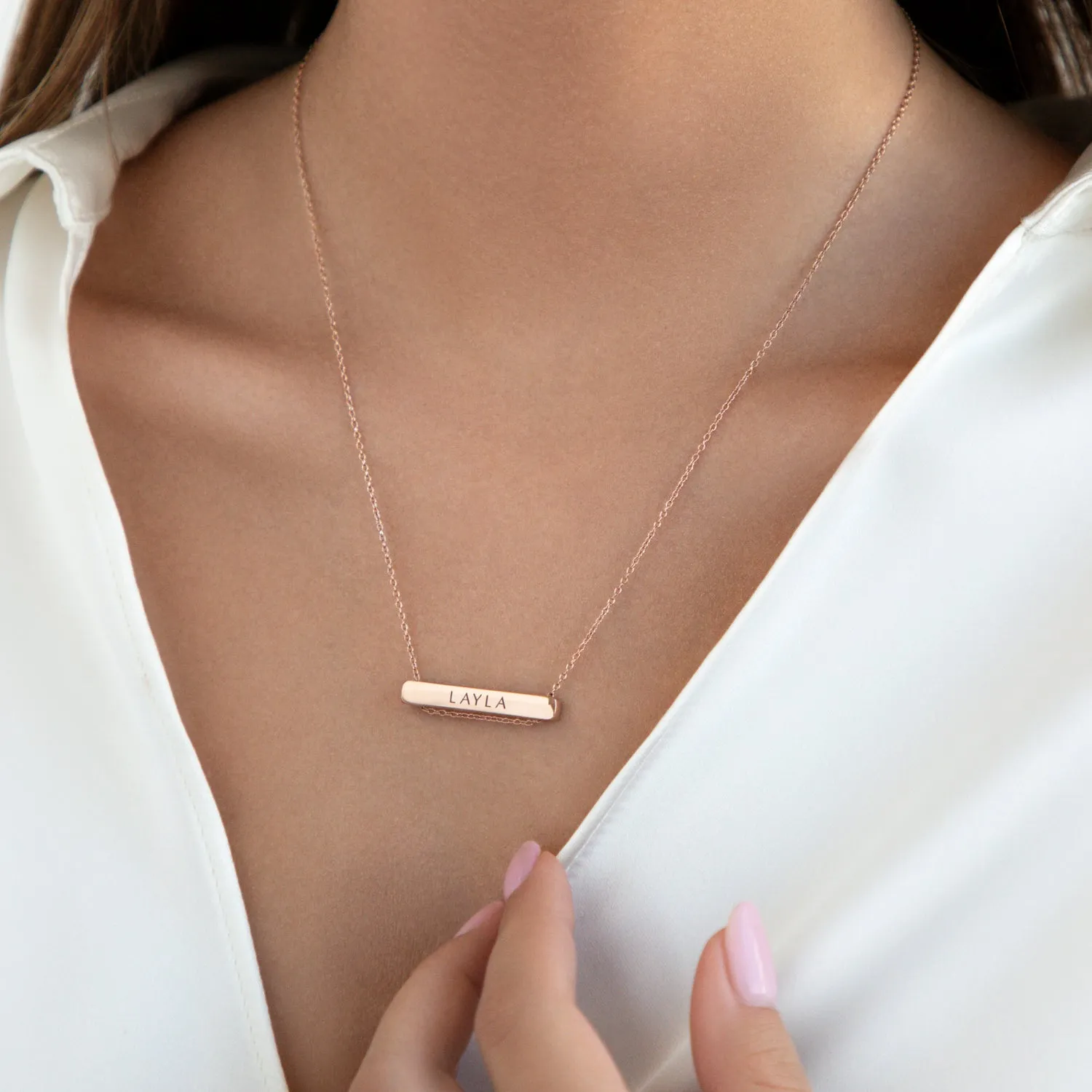 3cm Letter Bar Necklace in Rose Gold horizontal