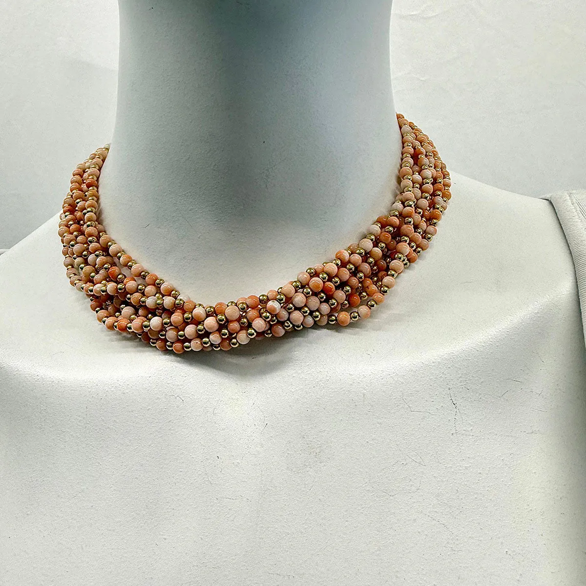 8 Strand Coral Bead Necklace with 14K Gold Clasp