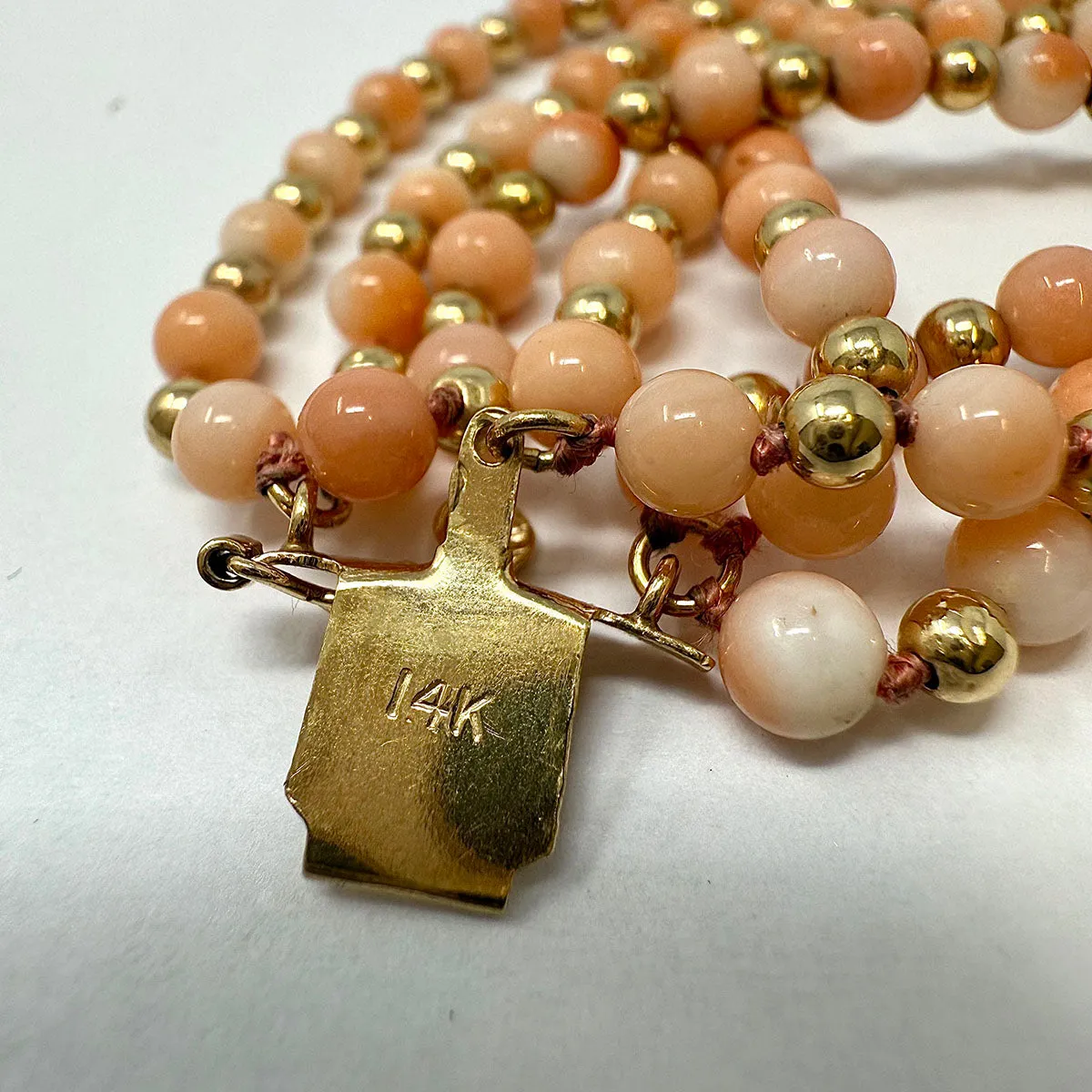 8 Strand Coral Bead Necklace with 14K Gold Clasp